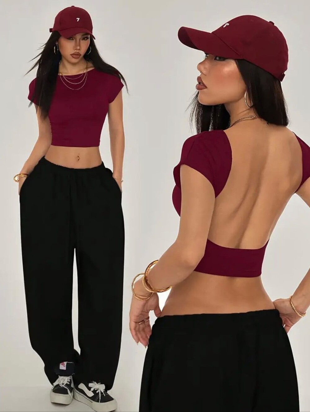 Open-Back Crop Top in Burgundy